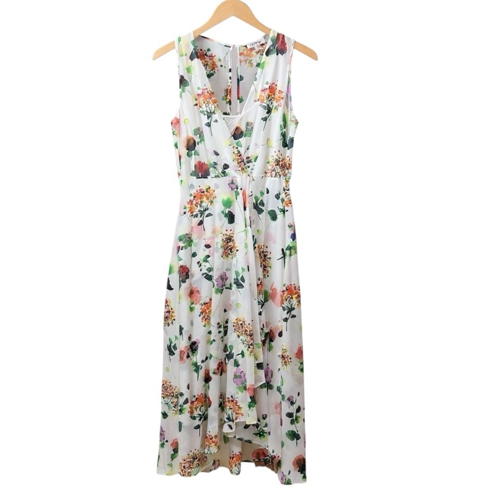 Calvin Klein Polyester Crepe Floral White Slip Midi Dress Size 6